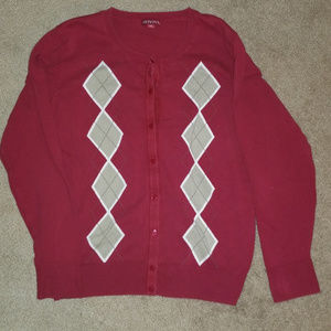 Cardigan sweater with argyle print